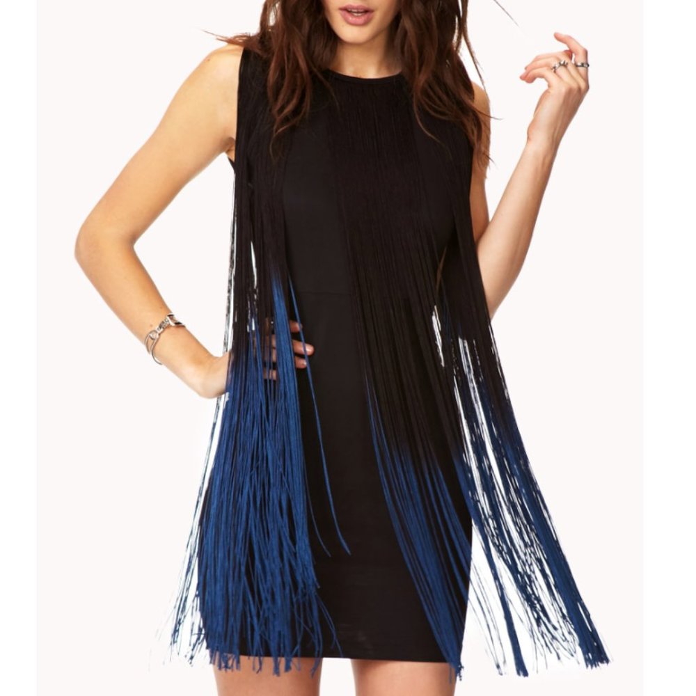 LBD WITH OMBRE BLACK AND BLUE FRINGE